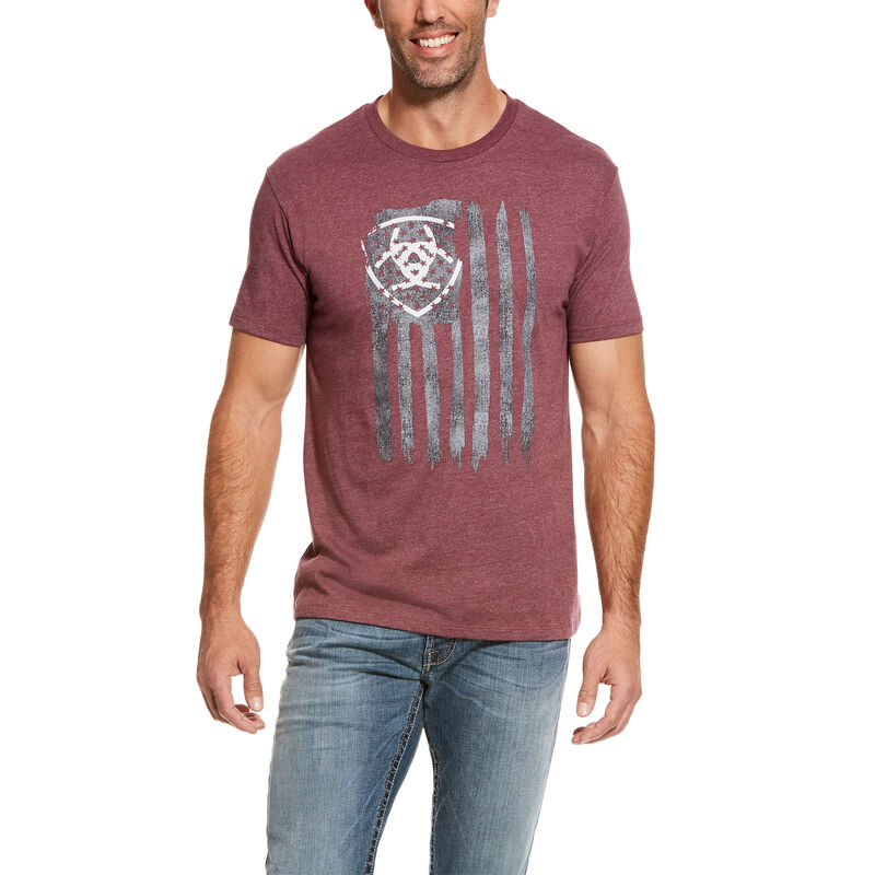 Ariat Vertical Flag - T Shirts DonkerBordeaux Heren - 42709-383